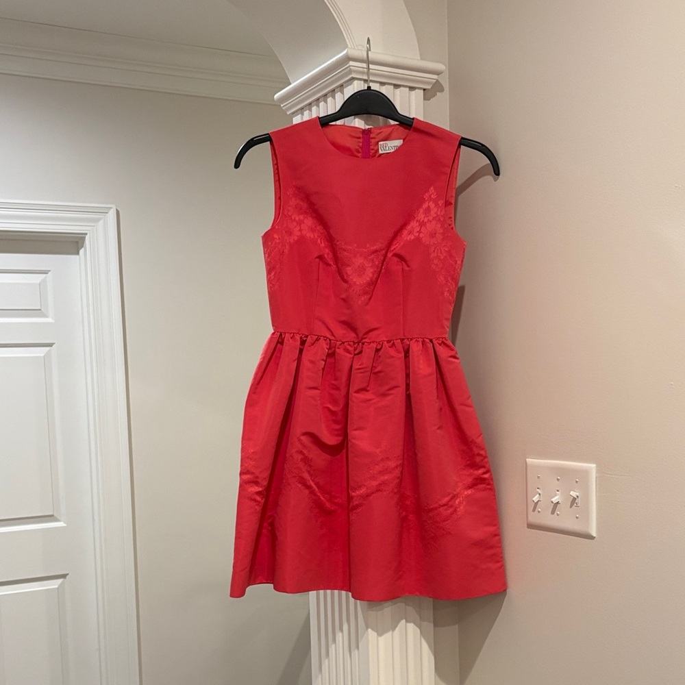 Red Valentino Taffeta Mini Dress With Lace Pattern-Perfect for Valentine’s Day
